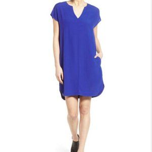 Madewell XS Du Jour Shift Dress V-Neck Pullover Tunic Pockets Royal Blue